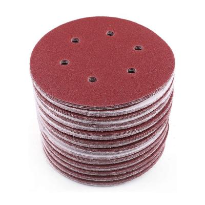 China Finishing On Metal 150mm 6 Inch 60 80 120 Grit Hook And Loop Disc 6 Sanding Holes Sand Paper Orbit Sander Sandpaper Hook And Round Sand Loop Pape for sale