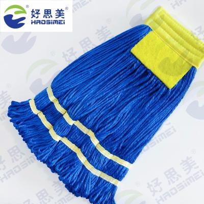 China 620g 4-Ply Sustainable Blue Polyester Twine Looped Wet End Mop Head With Scrubber for sale