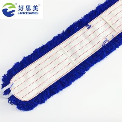 China Long Lasting High Quality Blue Acrylic Flat Floor Dust Mop Cleaning Head With Pocket for sale