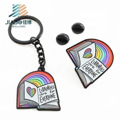 China Metal Jiabo Custom Book Keychains of Mini Rainbow Keychain and Pin Metal Soft Enamel Note for sale