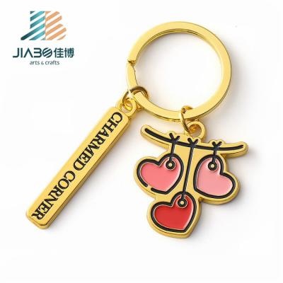 China Jiabo Factory Metal Custom Design Cute Fashion And Cheap Pendant Couples Metal Heart Soft Girls Enamel Heart Charm Keychains for sale