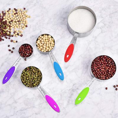 China Sustainable 10pcs Stainless Steel Measuring Cups And Spoons Set Silicone Handle for sale