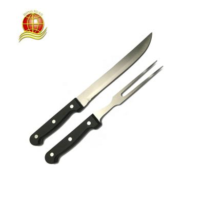 China Sustainable Hot Sale Classic Plastic Stainless Steel 2pcs Roasting Carving Knife And Fork Set Set for sale