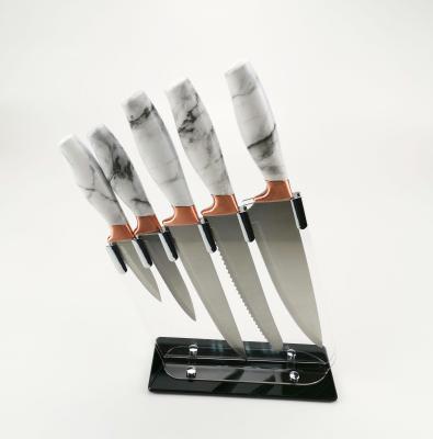 China High Quality Viable Handle 5pcs Stainless Steel Plastic Kitchen Knife Set With Acrylic Holder for sale