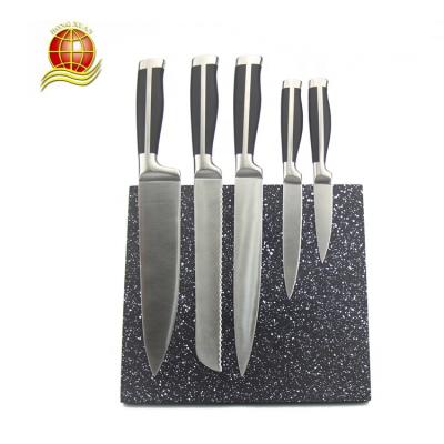 China High Quality Viable Handle 5pcs Sharp Blade Stainless Steel Forged Kitchen Knife Set With Magnet Knife Block for sale