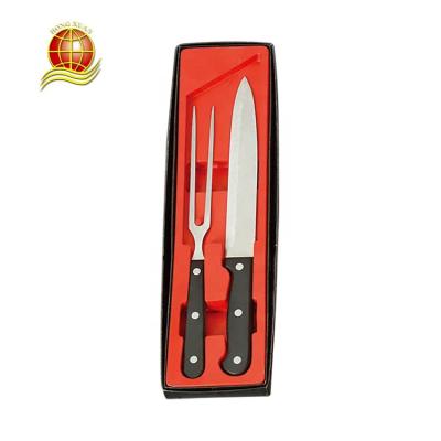 China Sustainable Hot Sale Classic Stainless Steel 2pcs Plastic Cutlery Carving Knife And Fork Set for sale