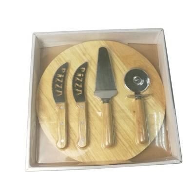 China High Quality Viable Wooden Handle 5pcs Pizza Cutter Knife Set With Wooden Cutting Board Pizza Tool for sale