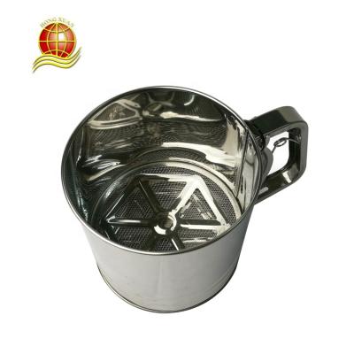 China Food Grade Sustainable High Quality Stainless Steel Tool Handle Squeeze Flour Baking Sieve for sale