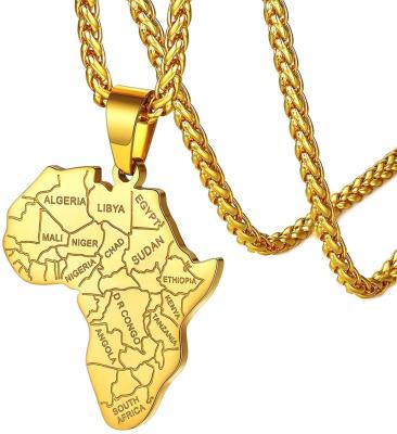 China Custom Fashionable Map of Africa Map Jewelry Gift Stainless Steel Necklace Stainless Steel Necklace World Map Pendant for sale