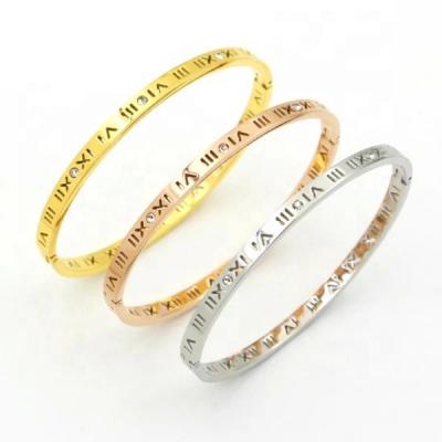 China Stainless Steel Bracelet Classics Style Thin Stainless Steel Women Roman Number Bangle Roman Numerals Men Couple Bracelet for sale