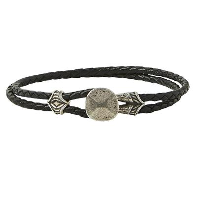 China Other Men's Fashion Wholesale Titanium Bracelet Classic Simple Stainless Steel Bracelet And Black Leather for sale