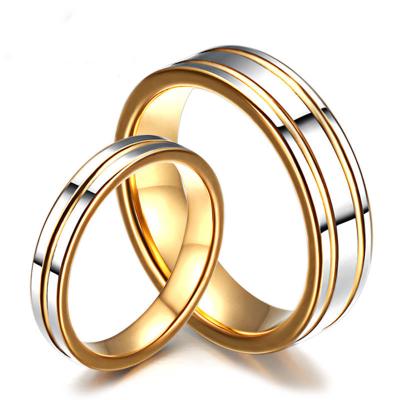 China Couple Band Ring Yellow Gold Two Tone Plating Tungsten Stainless Steel Jewelry 4MM 8MM Engagement Couples Band Ring for sale