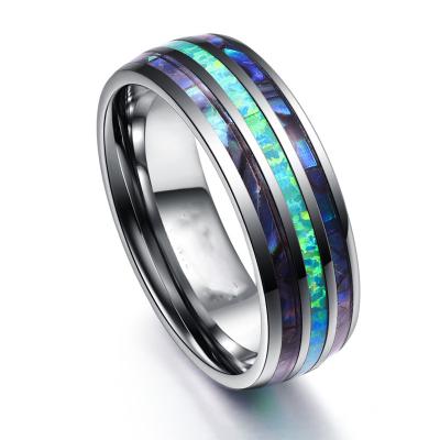 China Shell Ring Abalone Opal 8MM Wedding Ring Black Plating Stainless Steel Opal Inlay Jewelry Tungsten Steel Abalone Ring for sale