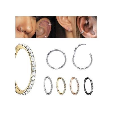 China Clicker Personalized Perforated Nose Ring Earrings Jewelry PVD Coated 20G Titanium CZ Pave Clicker Ring for sale