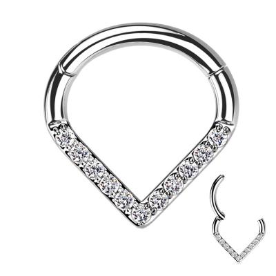 China 16G Septum Daith Cartilage Piercing Jewelry Custom Titanium Pave Seamless V Clicker Ring for sale