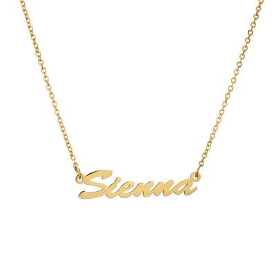 China Vintage DIY Personalized Custom Titanium Stainless Steel Name Choker Necklace 18K Gold Plated Handwriting Nameplate Necklace for sale