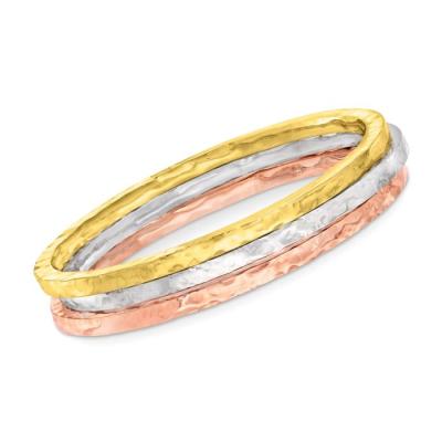 China Vintage Three Color Electroplating Plating Color Women Hammered Simple Design Bangle Jewelry Hammer Texture Jewelry Stainless Steel Bangle for sale