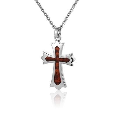 China Hawaii Punk Cross Pendant Necklace Men Stainless Steel Koa Wood Cross Pendant Necklace for sale