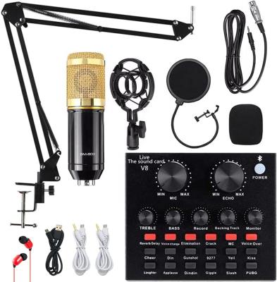 China Handheld Microphone Live Broadcast Equipment Microphone Biucam V8 Sound Card Set for Webcast Live Studio Recording for sale