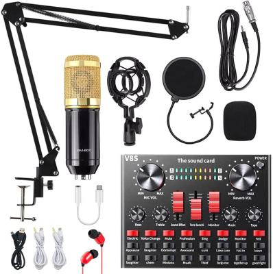 China Biucam V8S BM800 Handheld Kit Live Broadcast Equipment Condenser Microphone Microphone with Live Sound Card for Studio Recording Broadcasting for sale