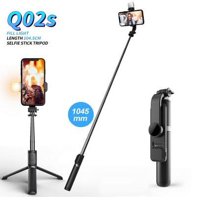 China Fold Extendable Biucam Q02S Mini Selfie Stick Detachable Wireless BT Selfie Remote Tripod for Smartphone with LED Ring Light for sale