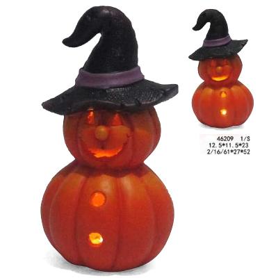 China Europe KR Halloween Customize Pumpkin With A Hat Led Decoration Resin Led Pumpkin Decoration for sale