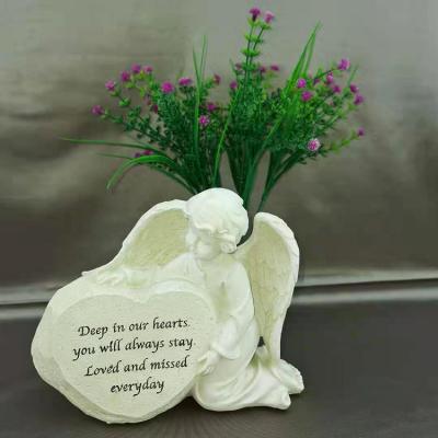 China Wholesale Cemetery Angel Statue of Europe Condolence Gifts Heart Sculpture Mini White Angel Garden Statues for sale