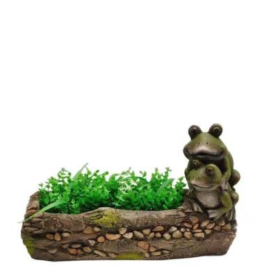 China Europe Driftwood Succulent Planter KR2180-42.5 42.5*17.5*27cm in Sculpture Artificial Resin Planter with Frog for sale