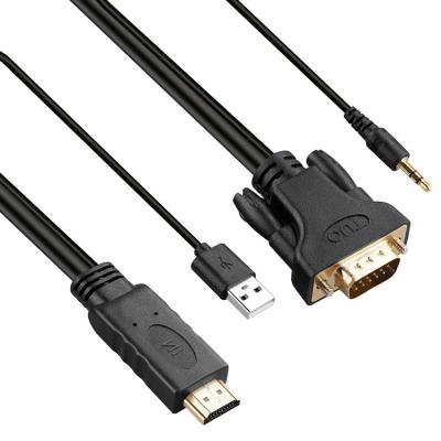 China 1.8M Portable Handheld HDMI To VGA Cable OEM Convertidor Cheap PS4 HDMI Video Adapter Input To VGA Output Adapter Cable For T for sale