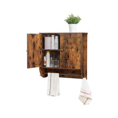 China Rustic Brown Wooden With Adjustable Shelves And Metal Hooks Kitchen Hearth Space Saving Storage Cabinet 0234 for sale