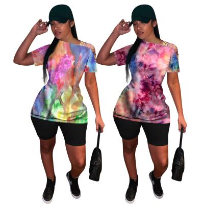 China Breathable 2021 New Tie Dye T-shirt And Shorts Black Two Piece Pants Short Set for sale