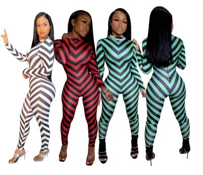 China 2021 Autumn Breathable Clothing For Women Striped One Piece Jumpsuits Yoga Set Women Jumpsuits And Rompers for sale