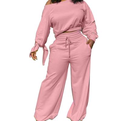 China QUICK DRY Best Selling Drop Clothing Solid Color Casual Wide Leg Pants Set Women 2 Piece Set for sale