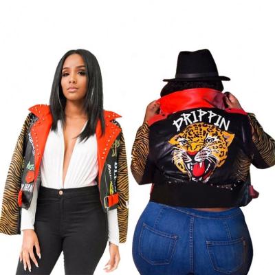 China Women Plus Size 2021 Plus Size Jackets Rivet Womens Leather Jackets Printed Womens Jackets for sale