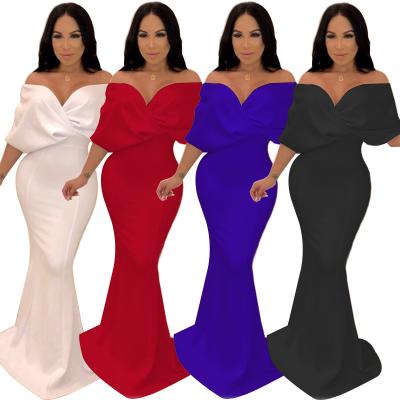 China Factory Wholesale Price Breathable Women Off Shoulder Elegant Female Maxi Evening Dresses Formal Party Dress for sale