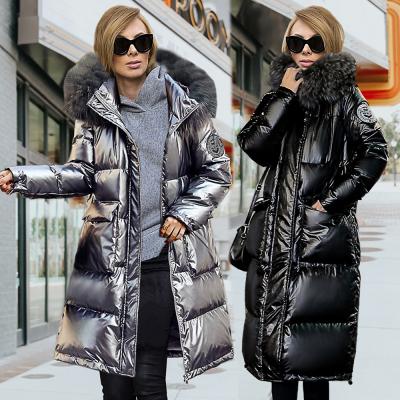 China 2021 new arrival winter warm sale anti-shrink thick hooded ladies shiny long warm thick coat women's casual coat for sale