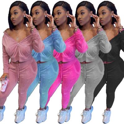 China Breathable Women Drop Jogger 2 Piece Pants Sets Velvet Sweatsuit For Women 2021 Jogging Suit Tracksuit Women Velvet Tracksuits for sale