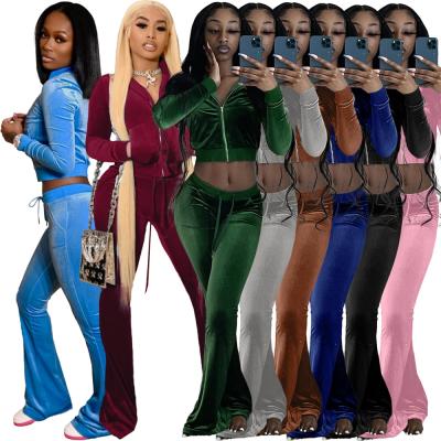 China New QUICK DRY Winter Outfits 2021 Two Piece Velvet Rocket Tracksuit Women Clothing Two Piece Pants Sets Crop Velvet Top Tracksuit For Women for sale