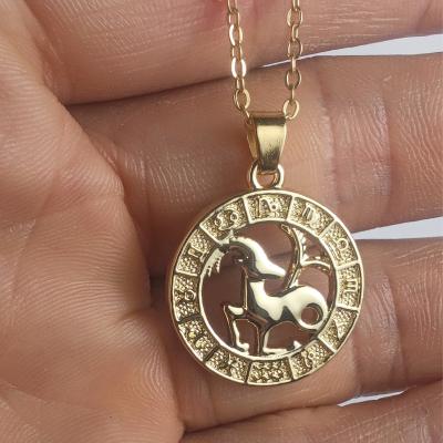 China Other 18k Gold Plated Hollow Sign Zodiac Jewelry Necklace Horoscope Star Astrology Women Pendant Necklace for sale