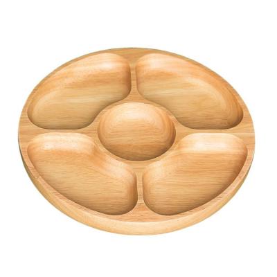 China Eco-friendly Wooden Tray For Snack And Dessert Wholesale Round Serving Rubber Wooden Divided Tray for sale