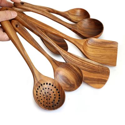 China Kitchen Sustainable Wooden Cookware Sets Wooden Spoon Spatula Pocket Tongs 7 Piece Wooden Cookware Sets for sale