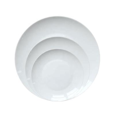 China Restaurant Hotel OEM Logo Microwave Sustainable Safe Round White Bone China Dishes Set for sale