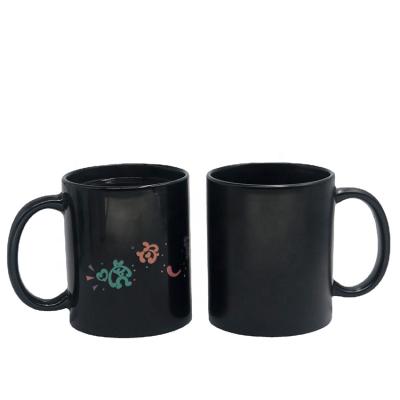 China Viable Heat Sensitive Black Ceramic Custom Color Changing Stoneware Mug Sublimation Empty Magic Mugs for sale