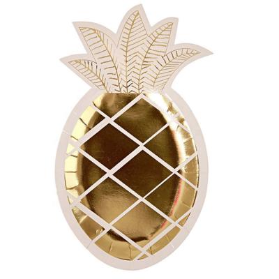 China Party Sustainable Disposable Holiday Mounted Gold Pineapple Paper Plates For Decoration for sale