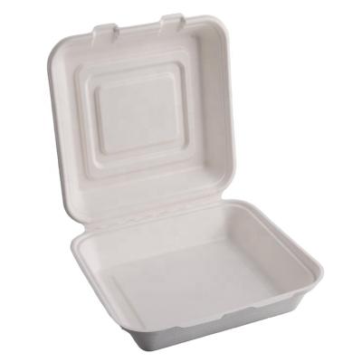 China Food Boxes Sugarcane Bagasse Pulp Clamshell Food Container Microwavable Compostable Paper Lunch Box for sale