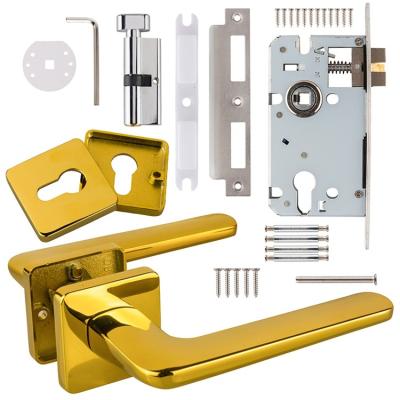 China Newer Luxury Top Quality Modern European Straight Metal Gold Lever Interior Door Locks Handle for sale