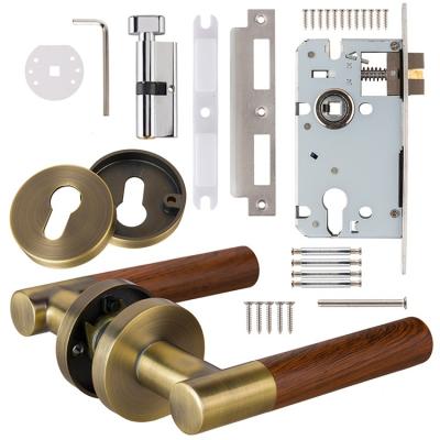 China NEW Modern Design Aluminum Grain Door Handle Lever Antique Brass Wooden Door Locks Handle For Door Door for sale