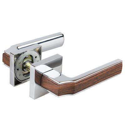 China Various High Quality Gloss Chrome Wood Modern Grain Zinc Alloy Door Lock Handle for sale