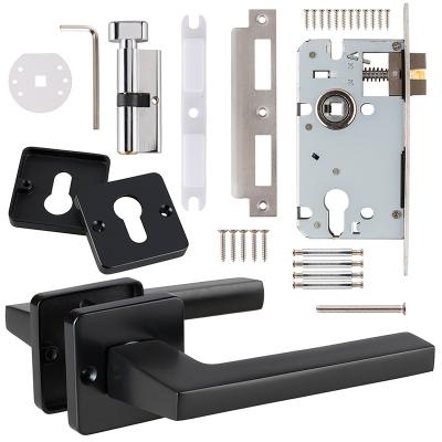 China Top Selling Guaranteed Quality Modern Matt Black Aluminum Door Handle Set For Home for sale