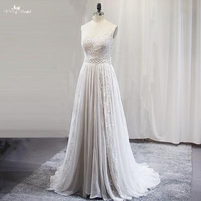 China LZ469 Anti-Static Vintage Spaghetti Strap V Neck Long Beach Wedding Dress Bohemian Ivory Lace Backless Dress Custom Size Chiffon Dress for sale